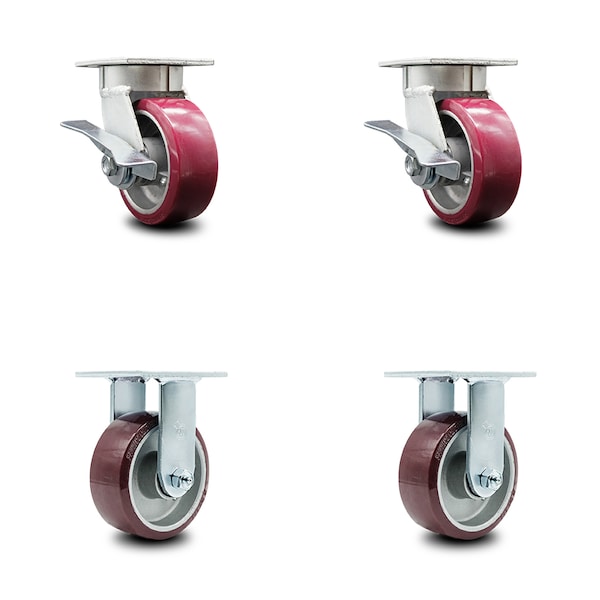 5 Inch Kingpinless Poly on Aluminum Wheel Caster Brakes 2 Rigid SCC, 2PK